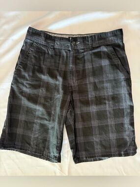 OP Black Plaid Flat-Front Men's Shorts